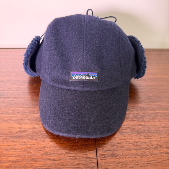 Patagonia Trapper Recycled Wool Ear Flap Baseball Winter Sherpa Tie Cap Navy L - Picture 3 of 9